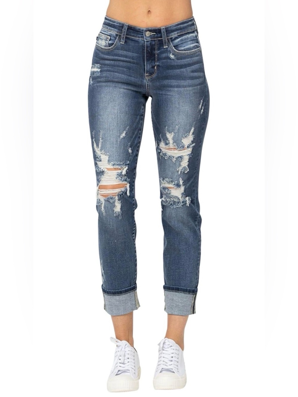 Judy Blue JB8275MD Boyfriend Straight-Leg Distressed Light Blue Jeans 15/32 - Picture 3 of 13